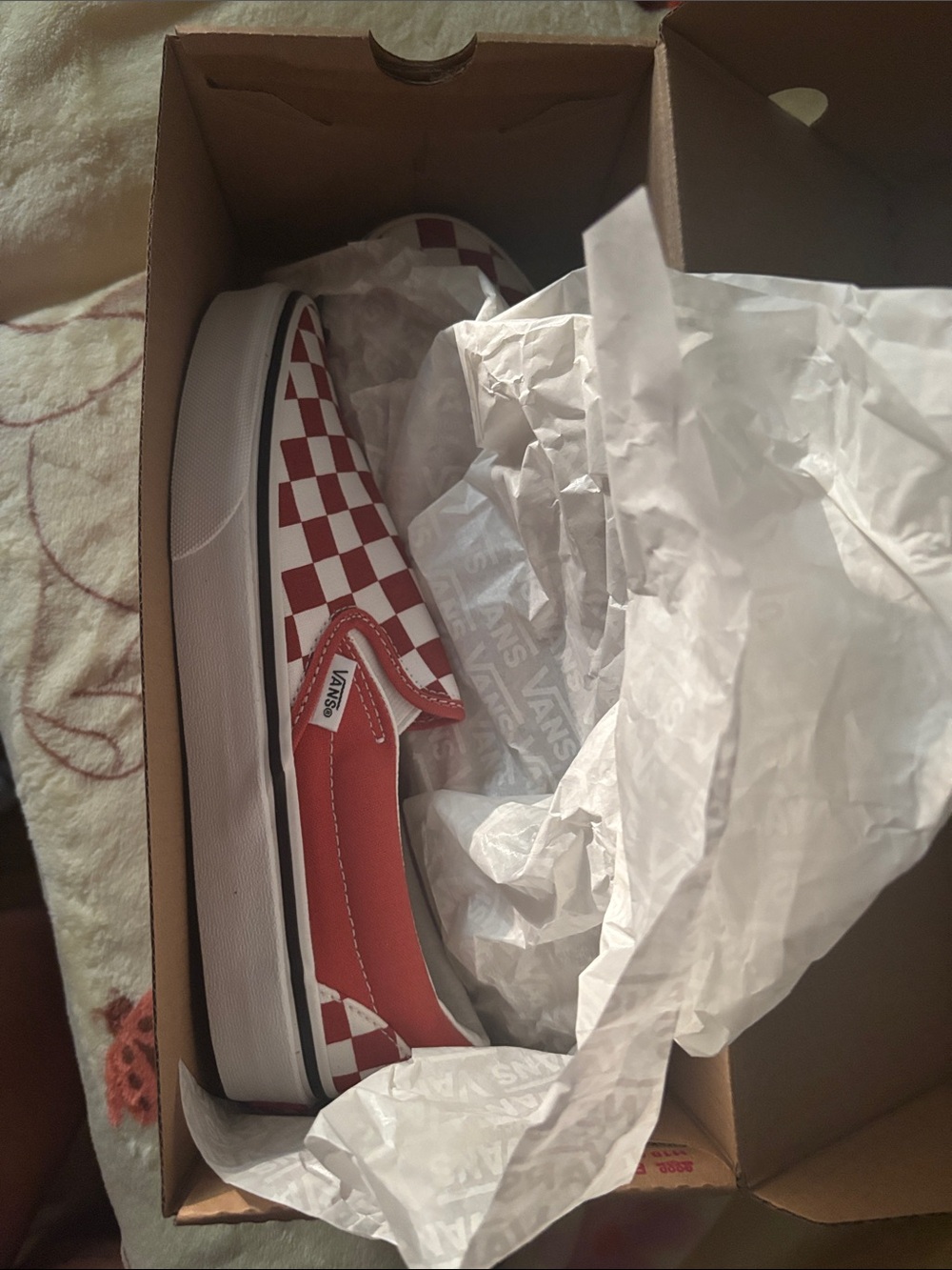 Vans Red and White Checkerboard Slip-On